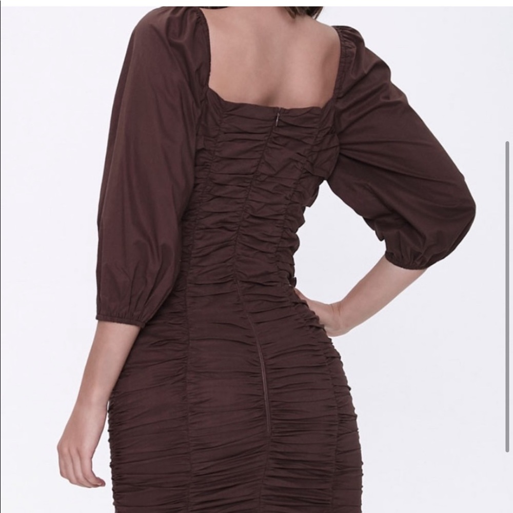 NWOT Brown Ruched Dress - Picture 2 of 4